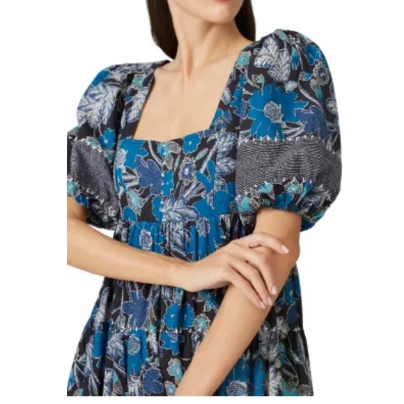 Ulla Johnson $495 Floral Nora Blue Puff Sleeve Dress Size Small - Picture 3 of 11